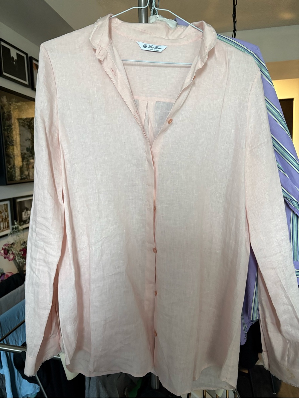 Loro Piana Pale Pink Linen Button-Down Shirt